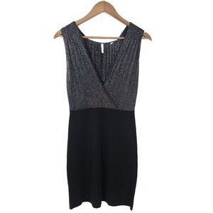 IISLI Sleeveless V Neck Body Con Dress Gray Metallic and Black Size P or XS